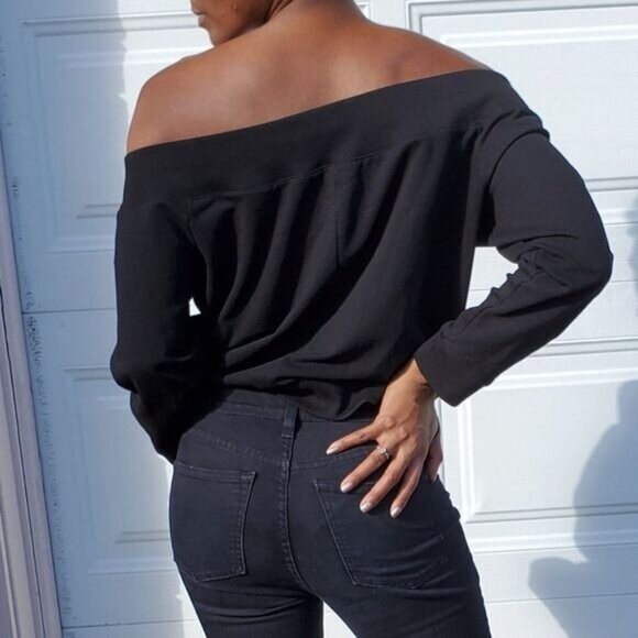 New York & Company Sweatshirt XLarge Off Shoulder Zip-Up Athleisure Streetwear - Picture 2 of 8